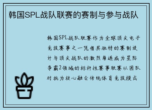 韩国SPL战队联赛的赛制与参与战队
